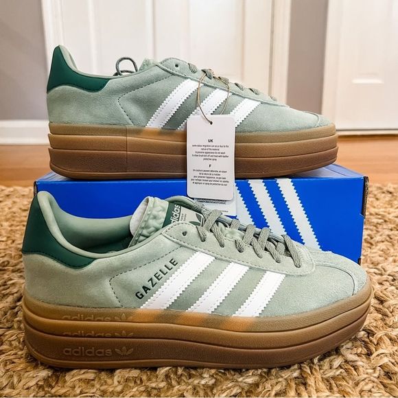 NWT Adidas Gazelle Bold Platform Gum Sole Shoes Silver Green Women’s Size 6 - Picture 7 of 14